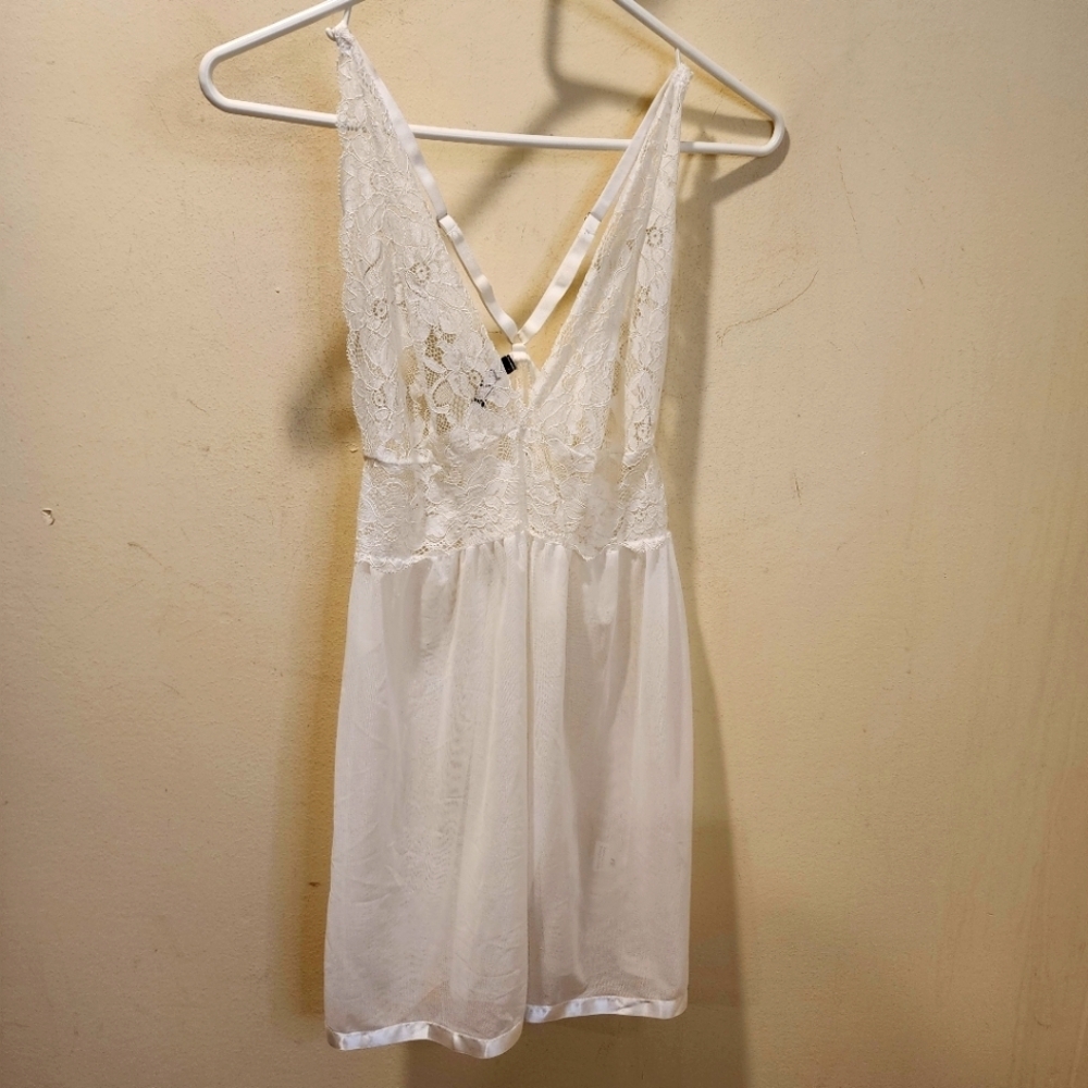 Avidlove Women's White Lace Mesh babydoll lengerie size M